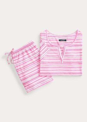 Ralph Lauren Striped Bavlněné Boxerské PJ Set Růžové Proužek | eywaZ09P