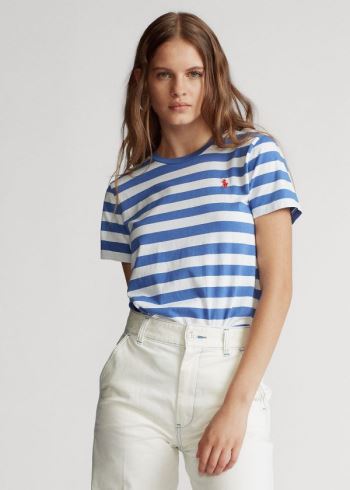 Ralph Lauren Striped Bavlněné Jersey Tee Bílé Indigo | OAwxbPTH