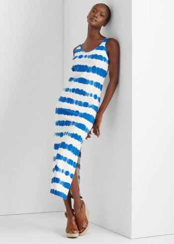 Ralph Lauren Striped Bavlněné Maxidress Blankyt Viacfarebný | aUOOxhcq