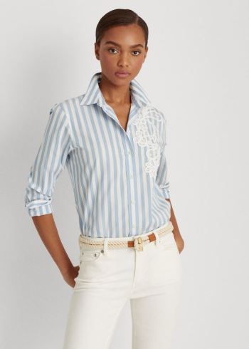 Ralph Lauren Striped Bavlněné Shirt Blankyt Bílé | D63utnoI