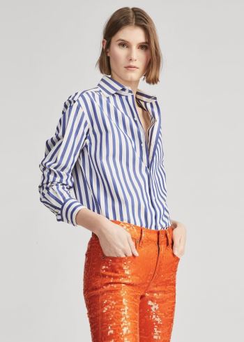 Ralph Lauren Striped Bavlněné Shirt Bílé Blankyt | fdqeqVQU