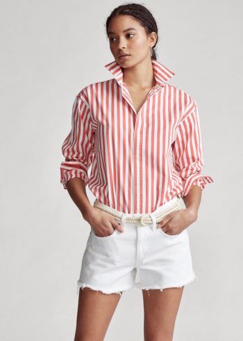 Ralph Lauren Striped Bavlněné Shirt Koralove Bílé | 0NyqxYmg