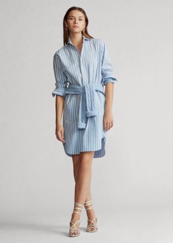 Ralph Lauren Striped Bavlněné Shirtdress Světle Blankyt Bílé | JN0ud6oM