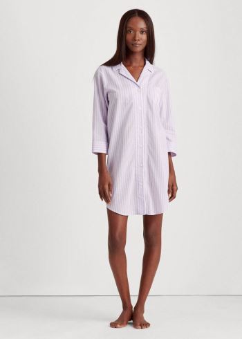 Ralph Lauren Striped Bavlněné Sleep Shirt Fialové Proužek | Nze2P5vK
