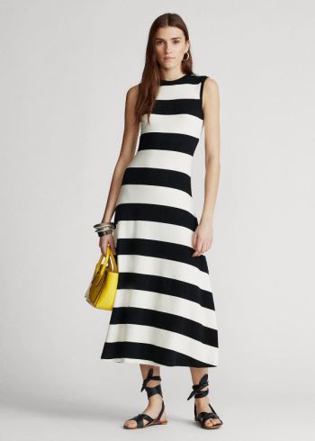 Ralph Lauren Striped Bez Rukávů Šaty Černé Bílé | eaSXsBz4