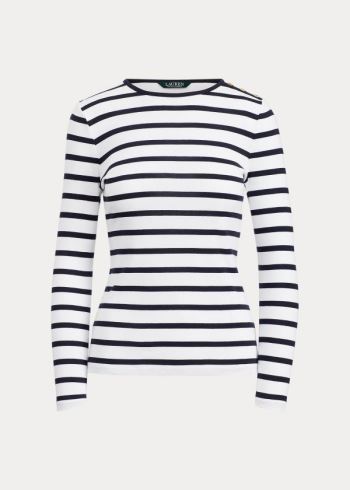 Ralph Lauren Striped Button-Shoulder Top Bílé Tmavě Blankyt | 9DqwVea5