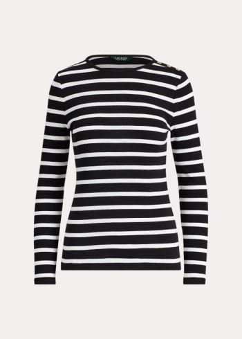 Ralph Lauren Striped Button-Shoulder Top Černé Bílé | XTjt9oif