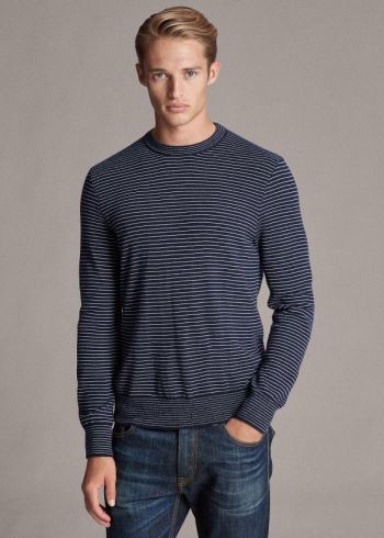 Ralph Lauren Striped Cashmere Svetrové Tmavě Blankyt Bílé | v40VEU88