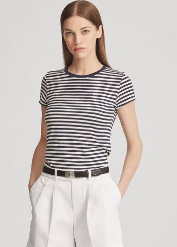 Ralph Lauren Striped Crewneck Pocket Tee Tmavě Tmavě Blankyt Bílé | 4Q2Fyf42