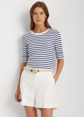 Ralph Lauren Striped Elbow-Sleeve Top Bílé Blankyt | 8h2BXApM
