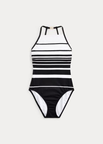 Ralph Lauren Striped High-Neck One-Piece Černé Bílé | n0FccS51