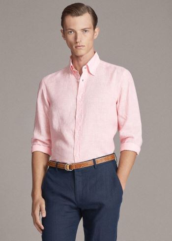 Ralph Lauren Striped Linen Chambray Shirt Růžové | X3eRyRhr