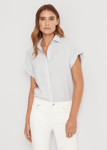 Ralph Lauren Striped Linen Shirt Blankyt Bílé | gBKldtGN