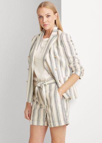 Ralph Lauren Striped Linen Twill Blazer Krém Viacfarebný | yEQujHNz