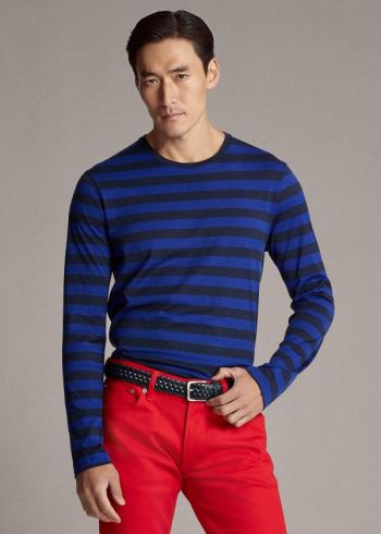 Ralph Lauren Striped Lisle T-Shirt Blankyt Tmavě Blankyt | XJlSD7yg