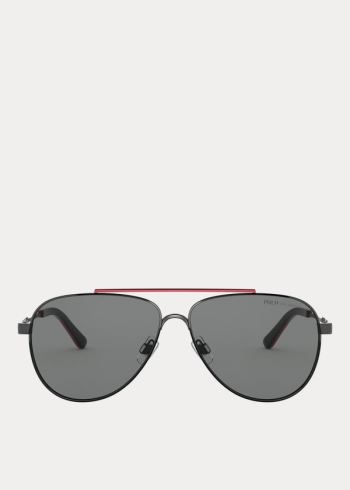 Ralph Lauren Striped Pilot Sunglasses Stříbrné | 1Qnk1alR