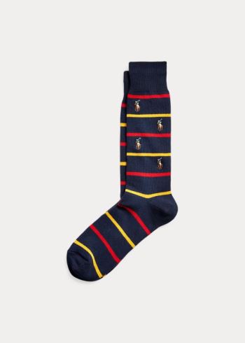 Ralph Lauren Striped Pony Crew Socks Tmavě Blankyt | T49BcCS1