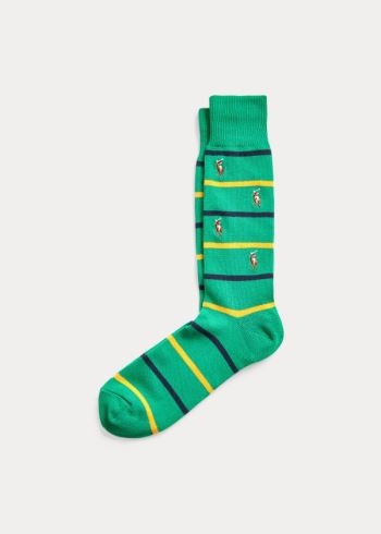 Ralph Lauren Striped Pony Crew Socks Zelene | MTFtmWIb