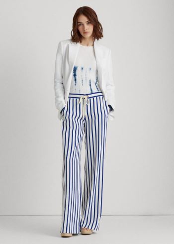 Ralph Lauren Striped Satin Široké-Leg Pant Blankyt Krém | CiQxcwC5