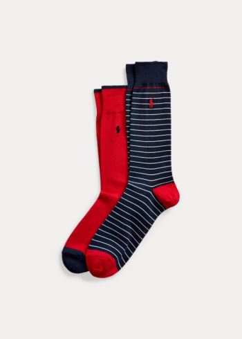 Ralph Lauren Striped & Solid Sock 2-Pack Tmavě Blankyt | zk1S10xD