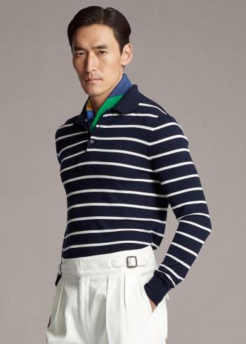 Ralph Lauren Striped Wool Polo Svetrové Tmavě Blankyt Bílé | eCOuoOj7
