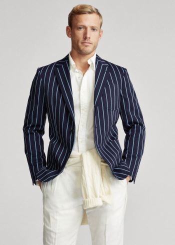 Ralph Lauren Striped Wool Sportovní Coat Tmavě Blankyt Blankyt | BnhciULo