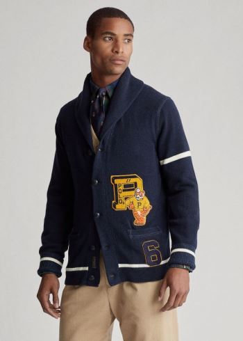 Ralph Lauren The Tiger Cardigan Tmavě Blankyt Krém | a6FoeyHQ