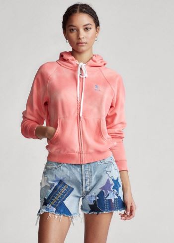 Ralph Lauren Tie-Dye Fleece Full-Zip Hoodie Koralove Bílé | hOJVjNWL