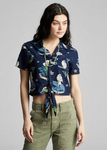 Ralph Lauren Tie Linen-Blend Camp Shirt Tmavě Blankyt Viacfarebný | i24DkRB5