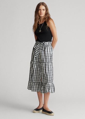 Ralph Lauren Tiered Silk Skirt Černé Bílé | LxGaXJ0y
