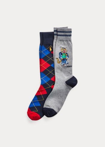Ralph Lauren Tiger & Argyle Sock 2-Pack Tmavě Šedé | PaG6DNzv