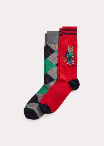 Ralph Lauren Tiger & Argyle Sock 2-Pack Červené | S9yq6V2A