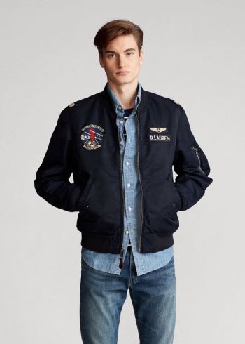 Ralph Lauren Twill Bomber Jacket Tmavě Blankyt Oranžové | DCHUZJhg