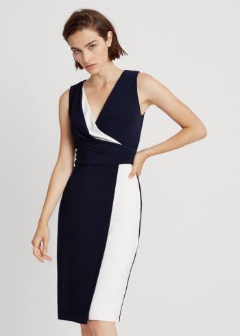 Ralph Lauren Two-Tone Surplice Šaty Světle Tmavě Blankyt Bílé | ejqt1Qh5