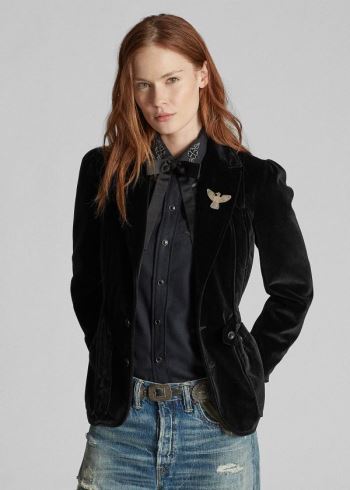 Ralph Lauren Velvet Jezdectví Blazer Černé | tAmJdugi