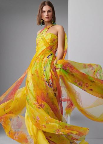 Ralph Lauren Vivianne Evening Šaty Žluté Viacfarebný | StoGsg6O