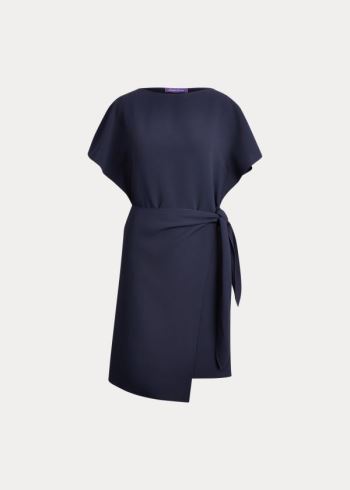 Ralph Lauren Wayland Crepe Wrap Šaty Tmavě Tmavě Blankyt | XggvFC8y