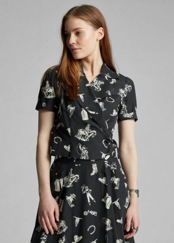 Ralph Lauren Western-Print Wrap Blouse Černé Krém | kEruWu5y