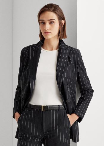 Ralph Lauren Wool-Blend Crepe Blazer Černé Bílé | VY1eSNAS