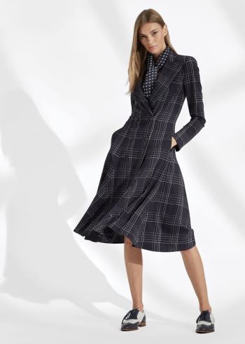Ralph Lauren Zoie Plaid Wool Day Šaty Tmavě Blankyt Krém | m9GAezQU